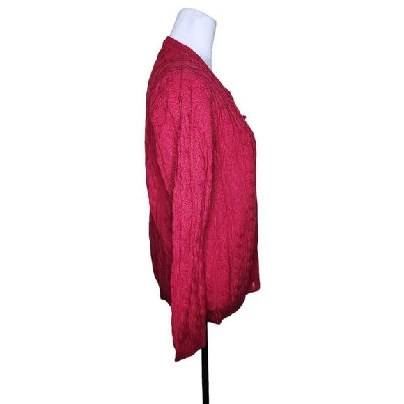 Vintage 60s Barbara Lee Wool Cable Knit Cardigan Sweater Womens Size M Red - Picture 6 of 8